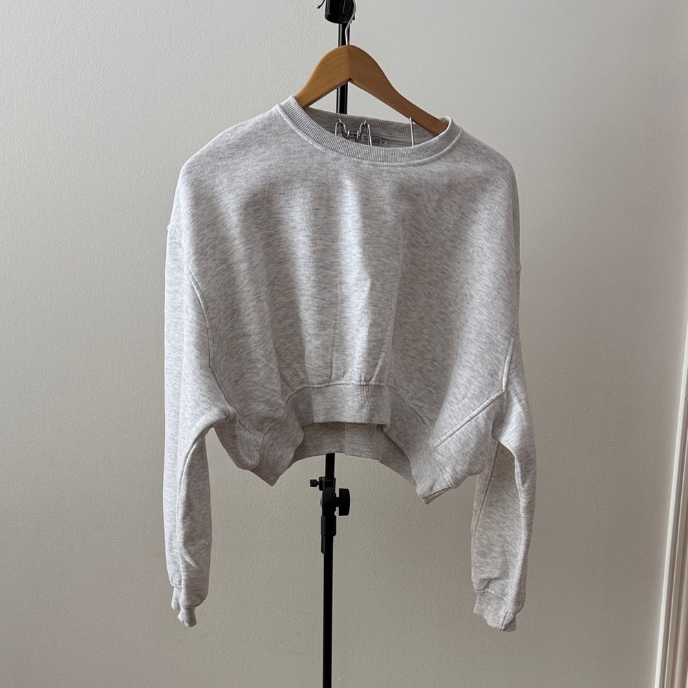 Zara crop long sleeve sweatshirt heather gray-Size L